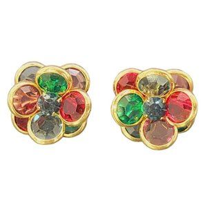 Vintage Holiday Swarovski Crystal Rhinestone Earrings Flowers